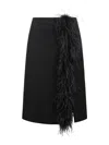 Prada Feather-trimmed Wool Midi-skirt In Black
