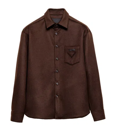 Prada Wool-mohair-cashmere Shirt In Brown