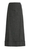 Prada Black/white Wool Weave Midi Skirt In Black