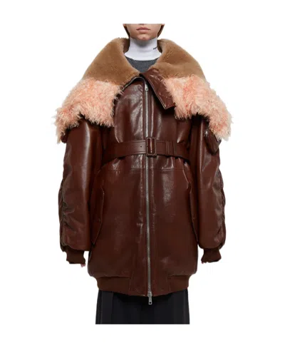 Prada Wool Overcoat With Large Outline In Brown