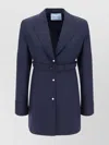 Prada Wool Oversized Jacket With Belted Waist In Blue