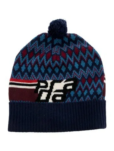 Pre-owned Prada Wool Patterned Beanie In Blue