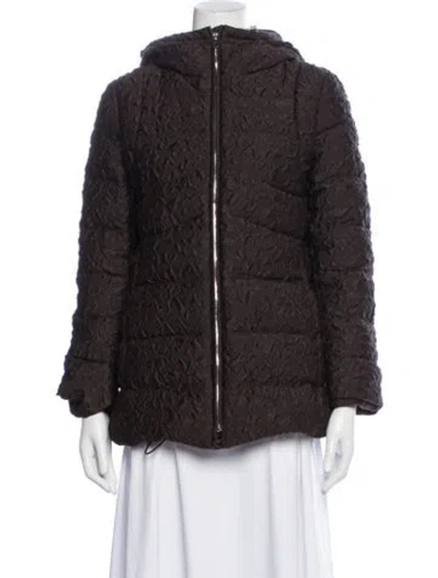 Pre-owned Prada Wool Patterned Down Coat In Brown