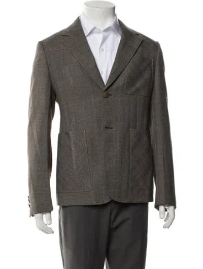 Pre-owned Prada Wool Plaid Print Blazer In Grey