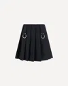 Prada Flared Pleated Skirt With Front Rings And Classic Finish In Black