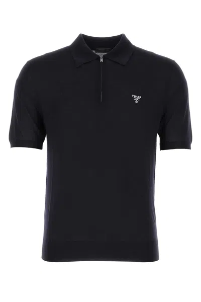 Prada Wool Polo Shirt In Blue