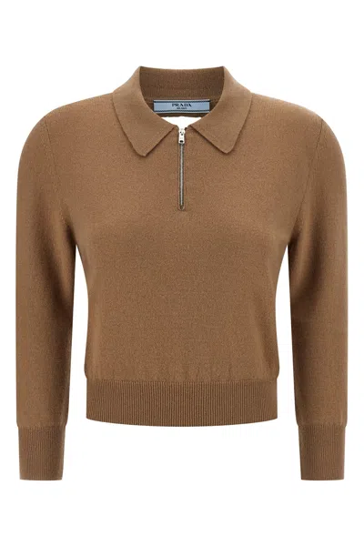Prada Wool Polo Shirt In Sand