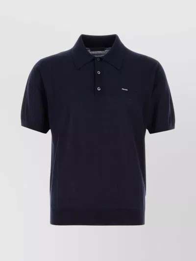 Prada Navy Blue Logo Print Polo In Multi