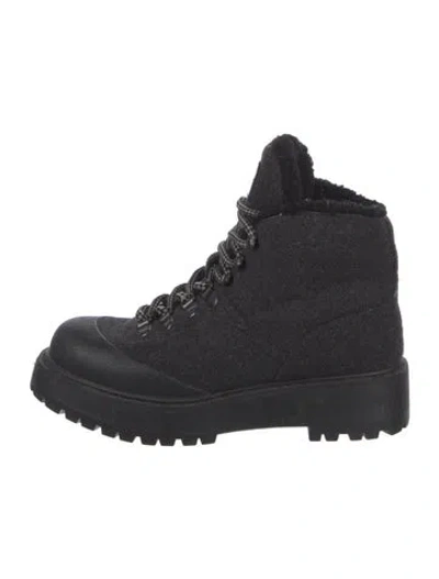 Pre-owned Prada Wool Printed Combat Boots In Black