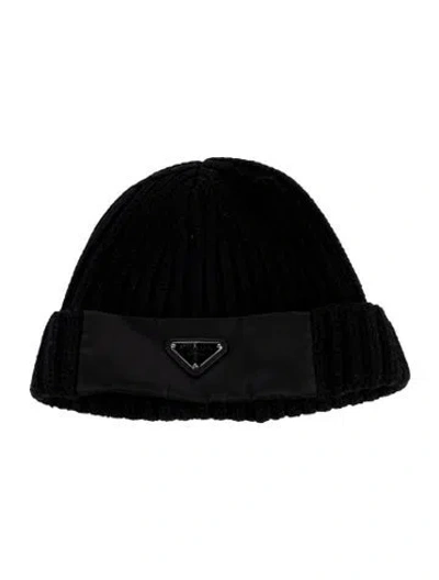 Pre-owned Prada Wool Rib Knit Beanie In Black