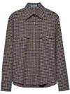Prada Plaid Button Down Wool Top In Braun