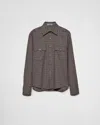 Prada Plaid Button Down Wool Top In Ebony