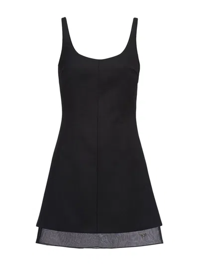 Prada Wool Short Dress Clothing In Black