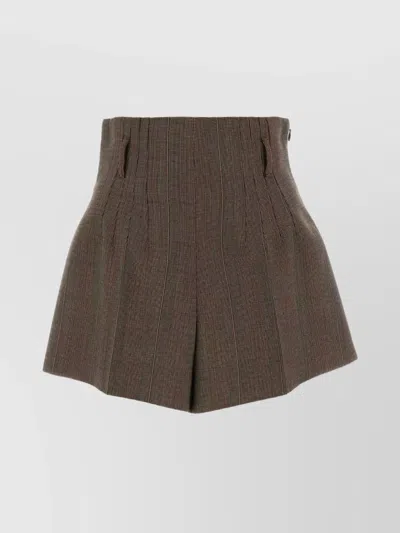 PRADA WOOL SHORTS WITH EMBROIDERED HOUNDSTOOTH PATTERN