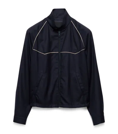 Prada Contrast-trim Wool Bomber Jacket In Blue