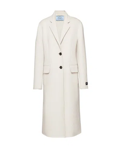 Prada Wool Single-breasted Coat In Chalk White