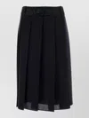 Prada Wool Skirt With Belted Waist And Pleats In Black