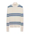 Prada Womens  Striped Triangle-appliqué Turtleneck Wool Knitted Top
