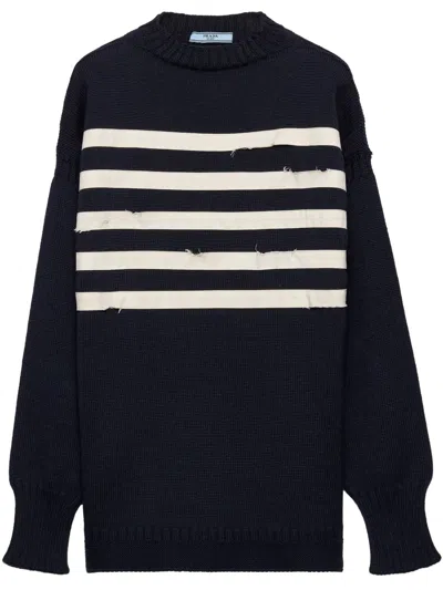 Prada Oversized Wool Sweater In Blue/white
