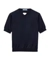 Prada Womens Blue Oversized Short-sleeve Wool Jumper In Blue