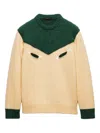Prada Cream And Emerald Green Wool Sweater In Brown