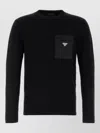Prada Knit Top Long Sleeves Chest Pocket Ribbed In Black
