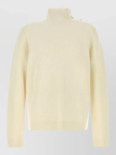 Prada Wool Sweater High Neck Long Sleeves Buttons In Neutral