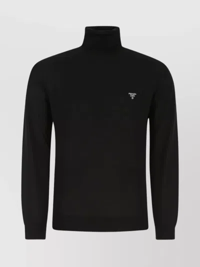Prada Wool Sweater Lightweight Ribbed Turtleneck In Black
