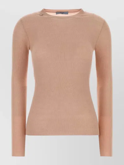 Prada Wool Sweater Long Sleeves Crew Neck Ribbed In Pink