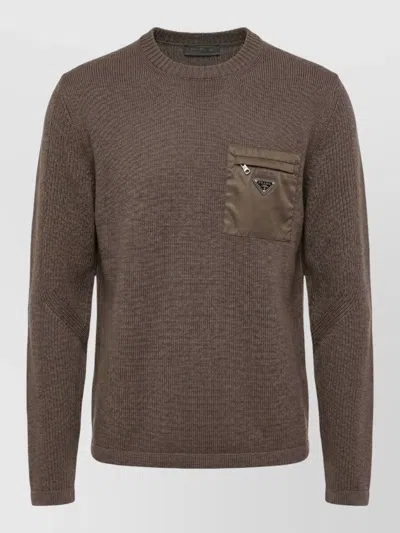 Prada Wool Sweater Nylon Chest Pocket Crewneck In Multi