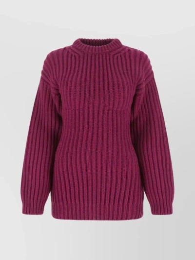 Prada Wool Sweater With High Neck And Cable Knit Texture In Purple