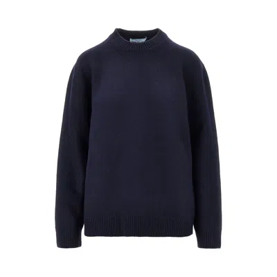 Prada Wool Sweater Round Neck Long Sleeves In Blue