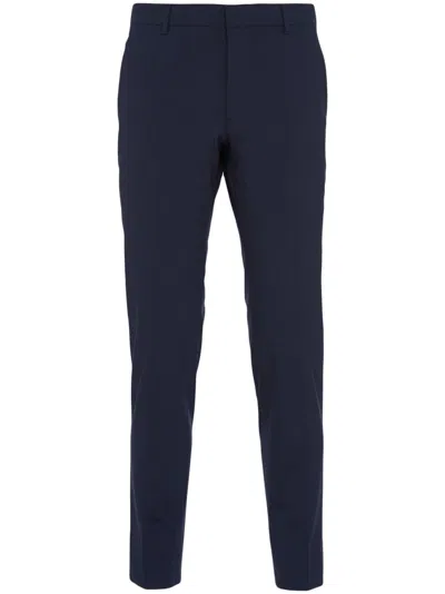 Prada Rear Logo-patch Tailored Trousers In Blue