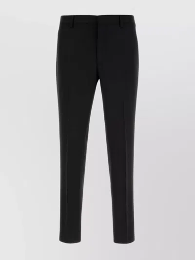 Prada Wool Trousers With Front Crease And Cropped Length In Black