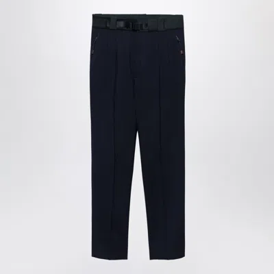Prada Wool Trousers With Technical Details In Blue