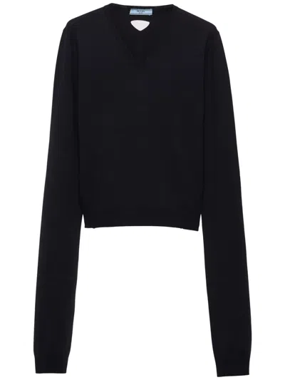 Prada Wool V-neck Sweater In Blue