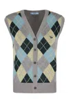 Prada Jacquard Argyle Superfine Wool Vest In Grey