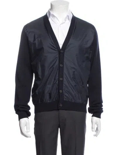 Pre-owned Prada Wool V-neck Cardigan In Blue