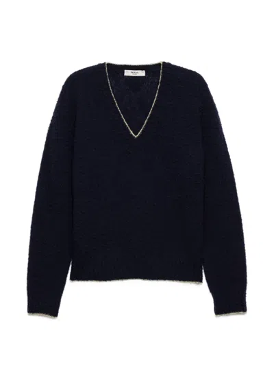 Prada Wool V-neck Sweater In Blue