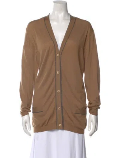 Pre-owned Prada Wool V-neck Sweater In Brown