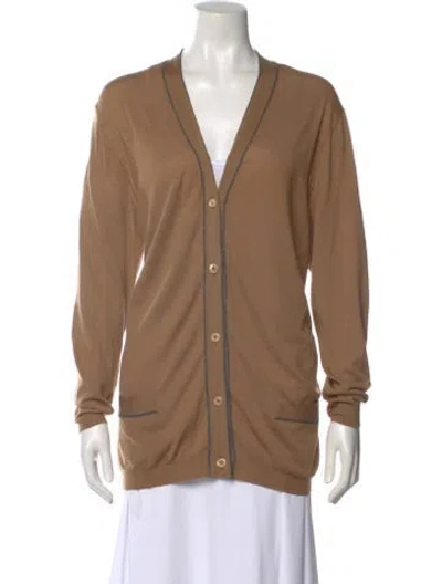 Pre-owned Prada Wool V-neck Sweater In Brown