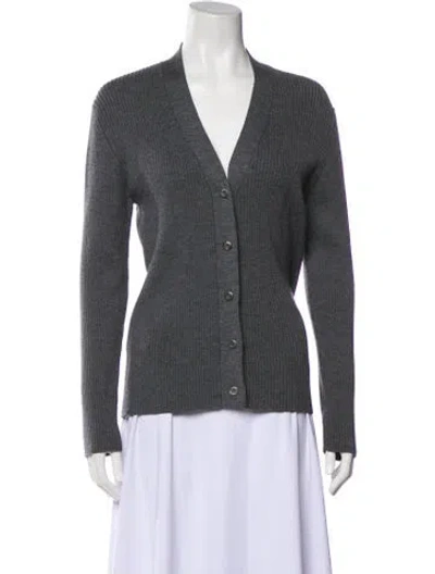 Pre-owned Prada Wool V-neck Sweater In Gray