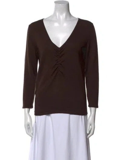 Pre-owned Prada Wool V-neck Top In Brown