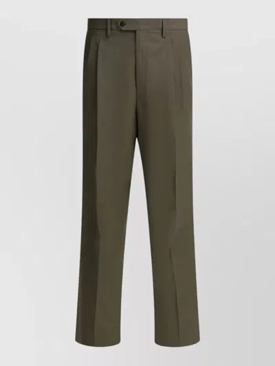 Prada Wool Wide Leg Trousers Pleated Belt Loops In Brown