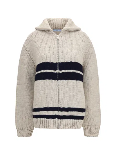 Prada Wool Zip Cardigan In White