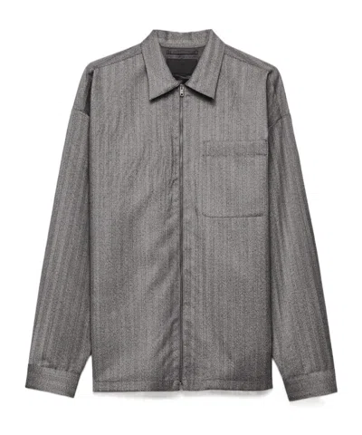 Prada Wool Zip-up Shirt In Gray