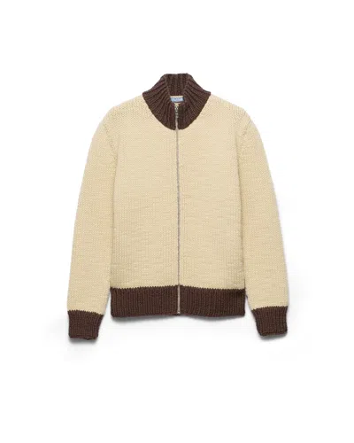 Prada Wool Zipper Cardigan In Cord/cocoa Brown