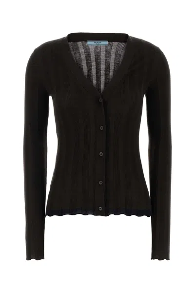 Prada Wool-blend Cardigan For Women In Brown