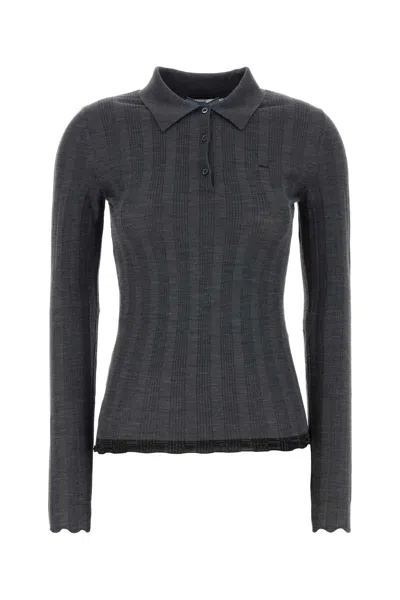 Prada Wool-blend Knit Polo Shirt For Women In Grey