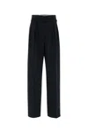 Prada Wool Blend Pleated Palazzo Pant Belt Loops In Blue